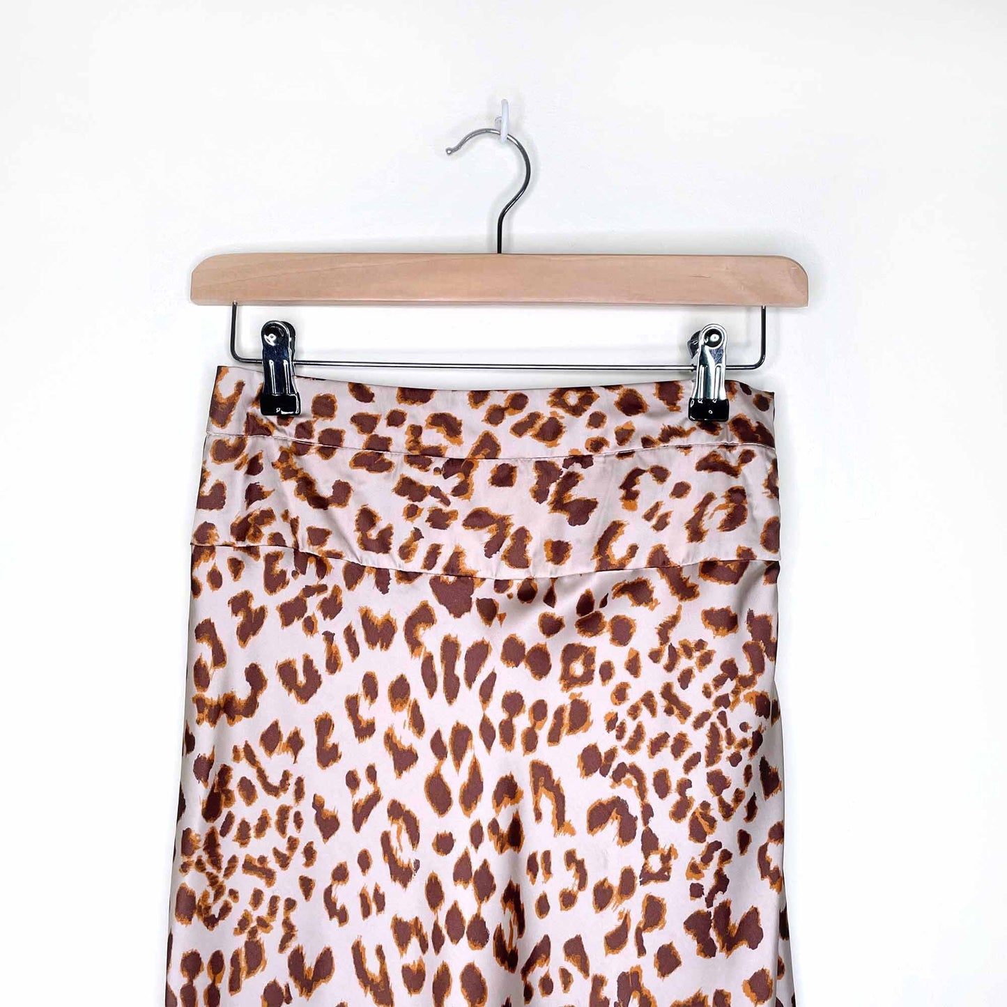 nwt free people normani camel combo leopard satin midi skirt - size 4