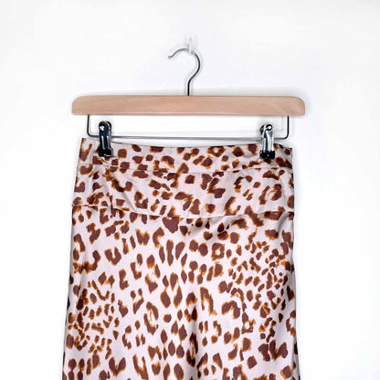 nwt free people normani camel combo leopard satin midi skirt - size 4