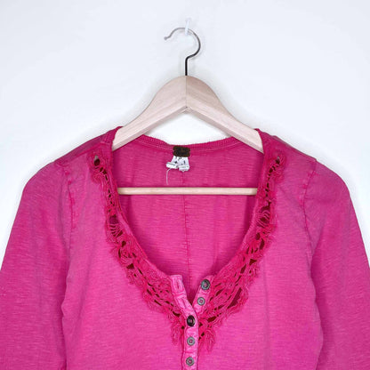 we the free lou legacy crochet henley long sleeve tee - size xs