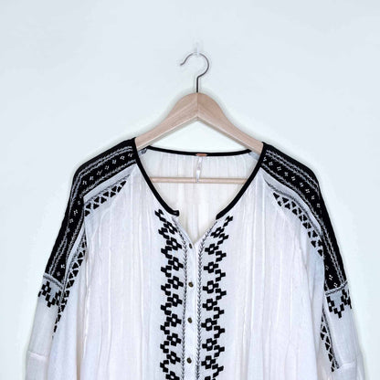 free people cream boho peasant top with black embroidery - size medium