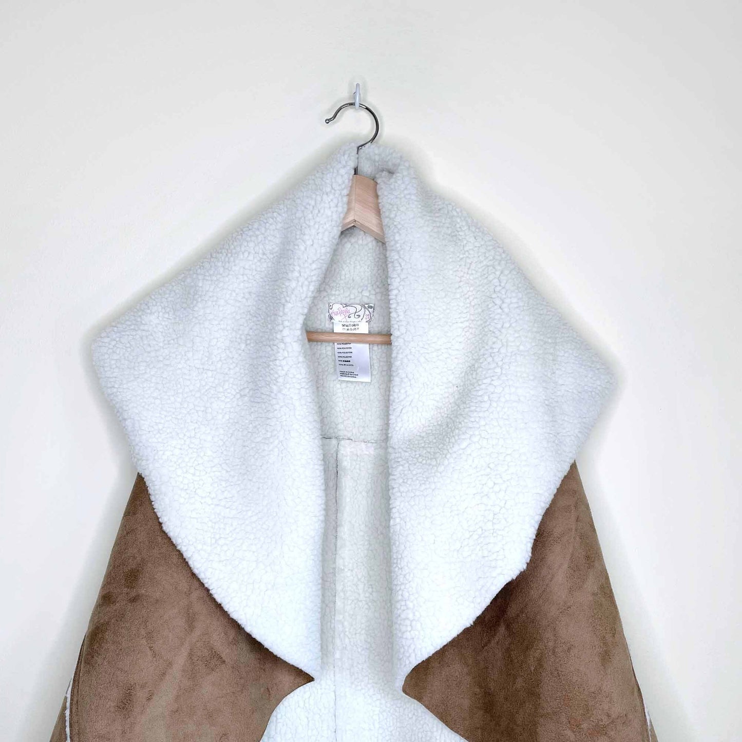 free people vegan suede sherpa waterfall vest - OS