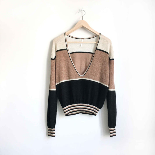 Free People Gold Dust Metallic Pullover - size Small