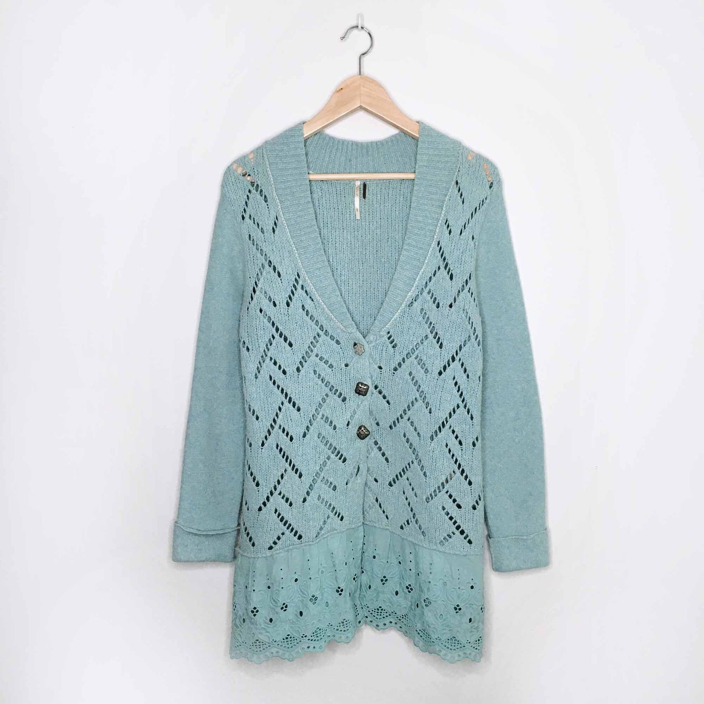 Free People eyelet ruffle wool cardigan - size Medium