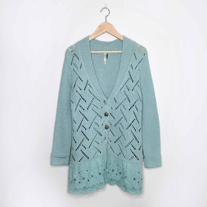 Free People eyelet ruffle wool cardigan - size Medium