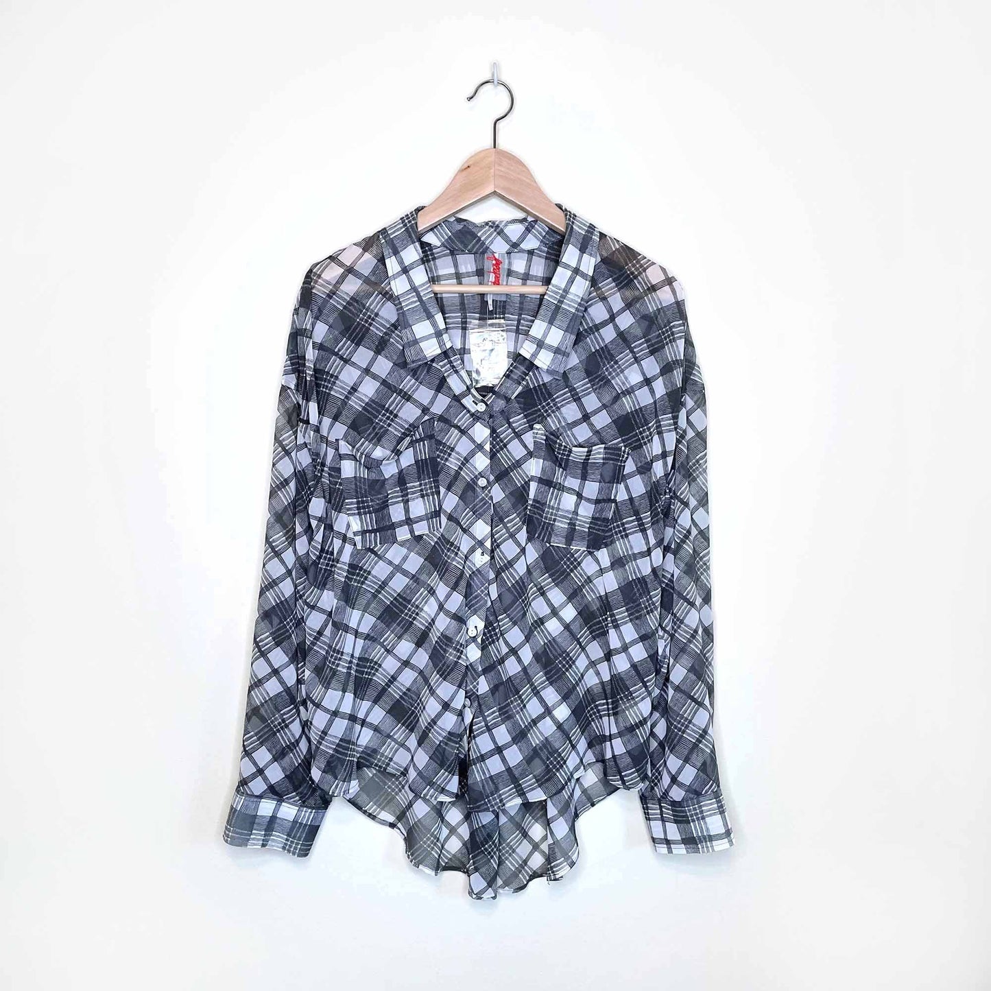 nwot free people plaid chiffon oversized button down - size large