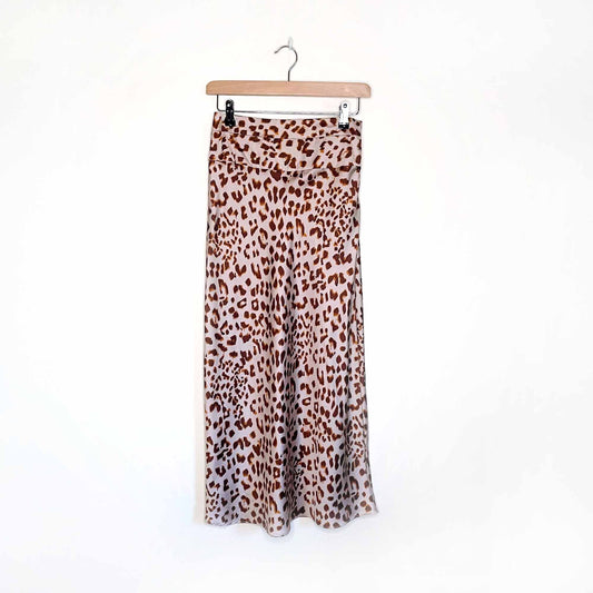 nwt free people normani camel combo leopard satin midi skirt - size 4