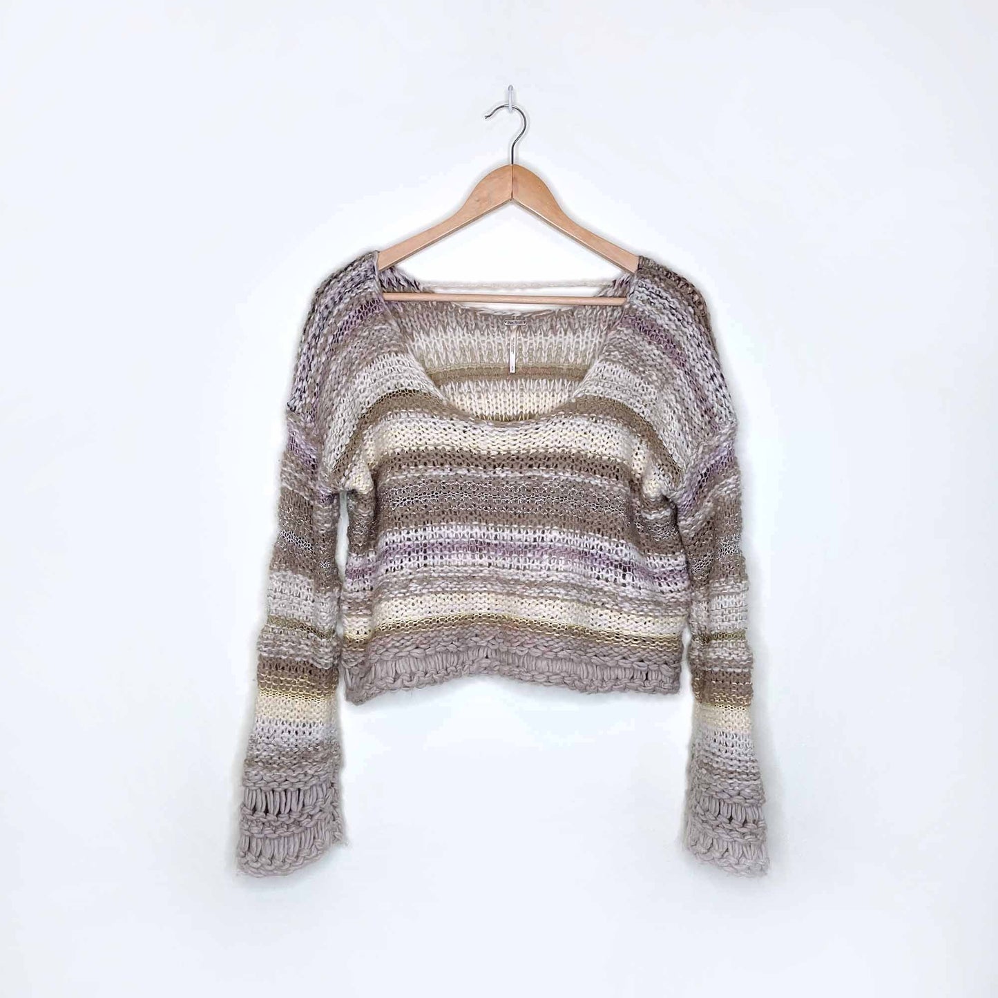 free people wool-blend chunky knit cropped sweater - size small