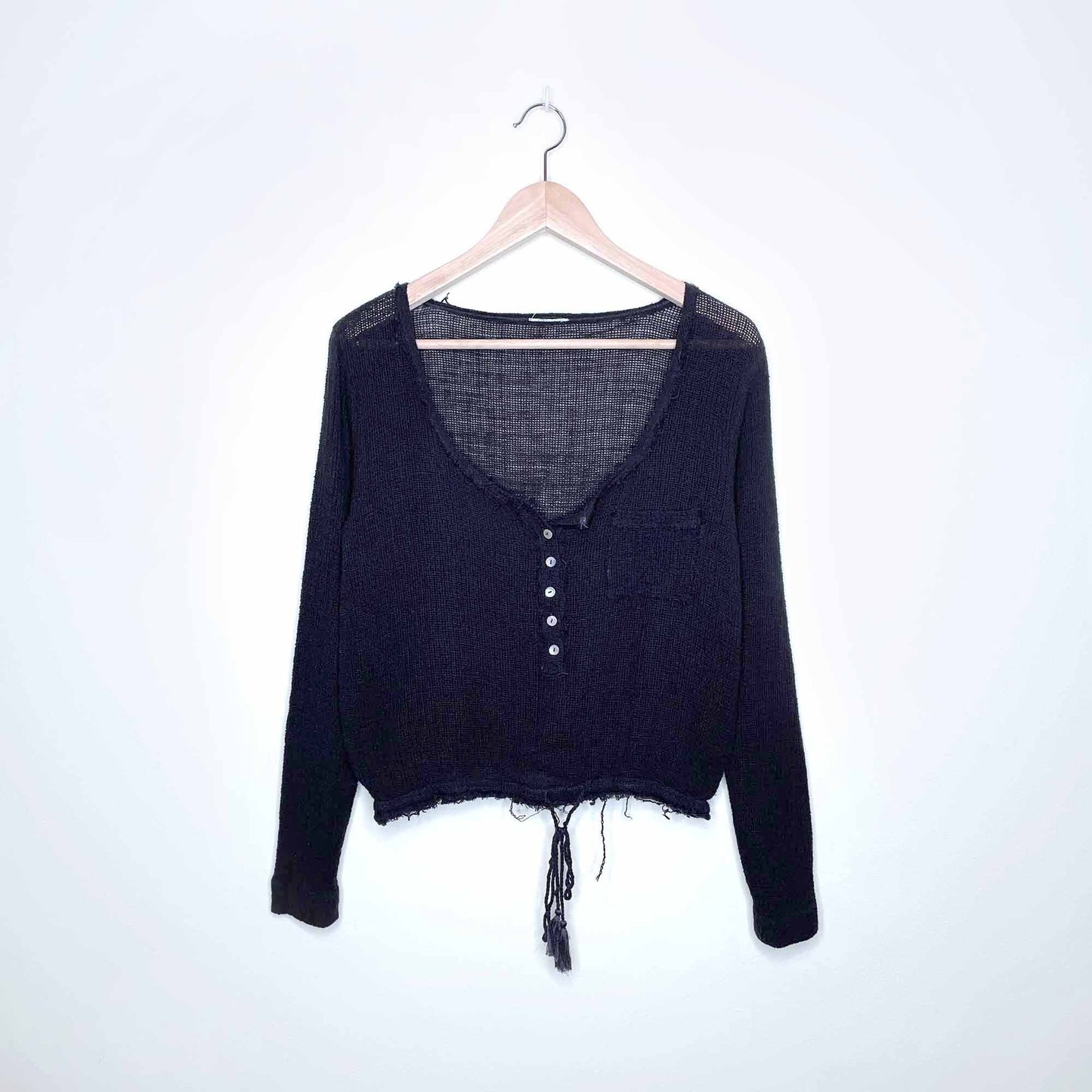 free people gauzy long sleeve tie waist top - size xs