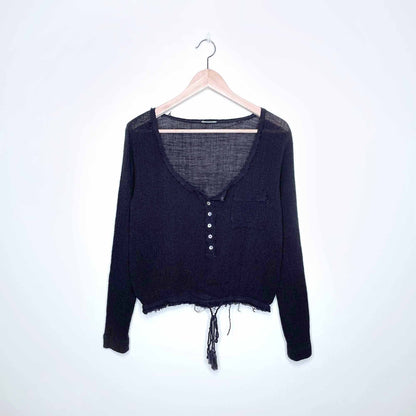 free people gauzy long sleeve tie waist top - size xs