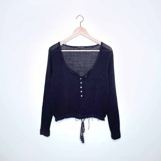 free people gauzy long sleeve tie waist top - size xs