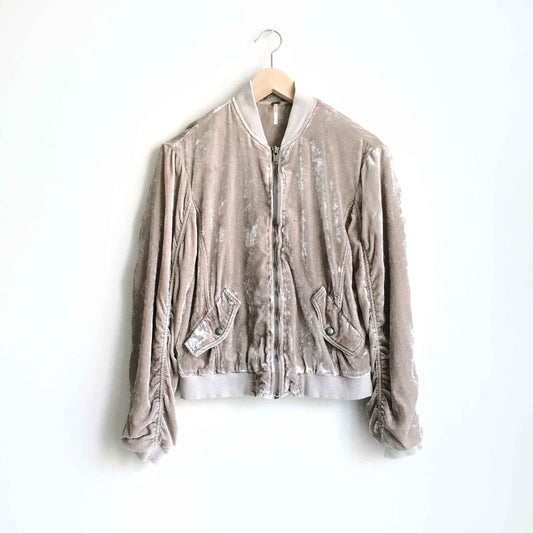 Free People ruched velvet bomber in champagne - size xs