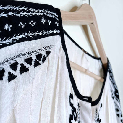 free people cream boho peasant top with black embroidery - size medium