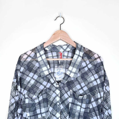 nwot free people plaid chiffon oversized button down - size large