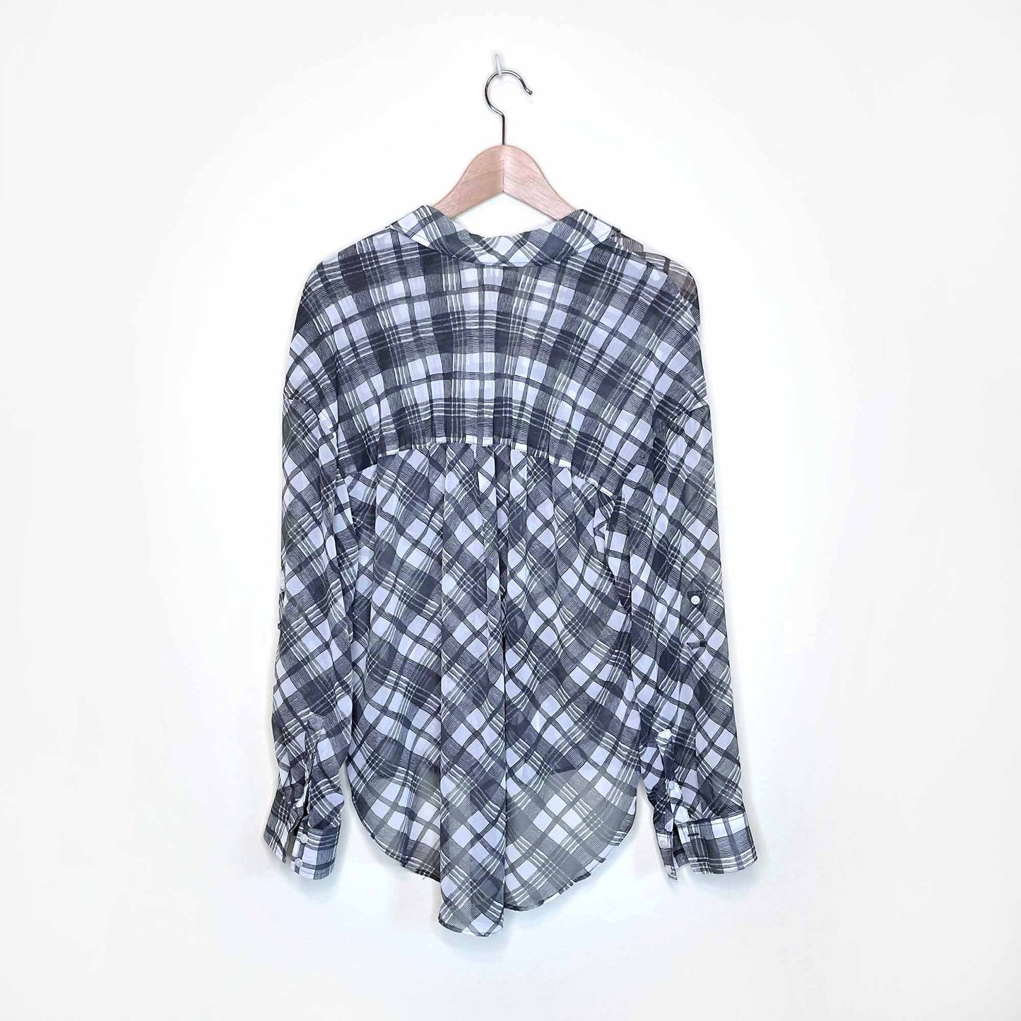nwot free people plaid chiffon oversized button down - size large