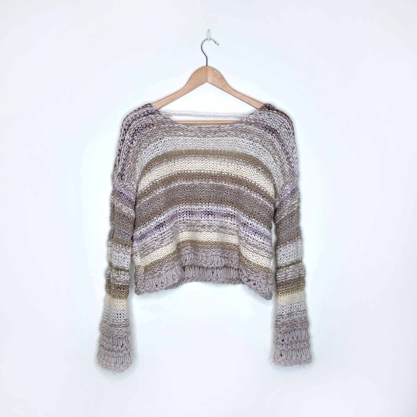 free people wool-blend chunky knit cropped sweater - size small