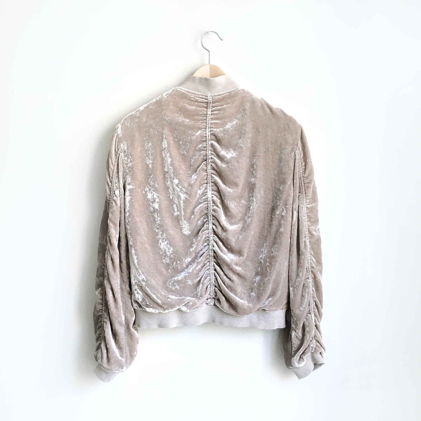 Free People ruched velvet bomber in champagne - size xs