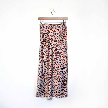 nwt free people normani camel combo leopard satin midi skirt - size 4