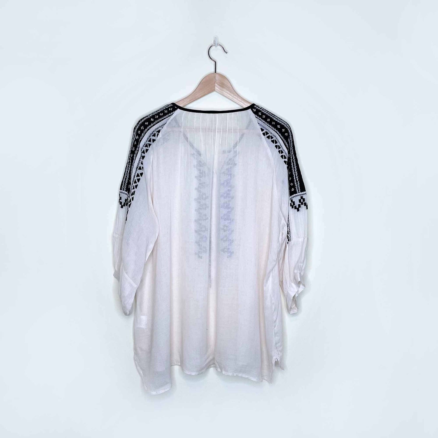 free people cream boho peasant top with black embroidery - size medium