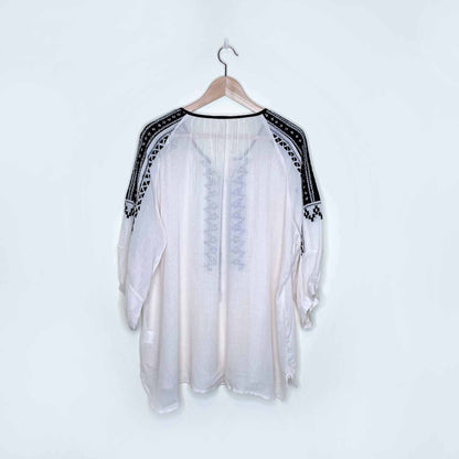 free people cream boho peasant top with black embroidery - size medium