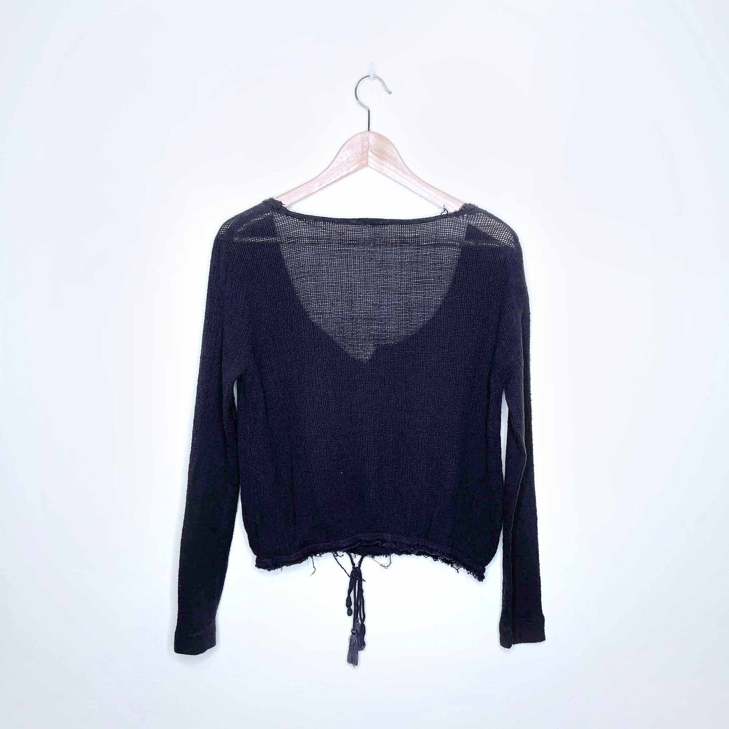 free people gauzy long sleeve tie waist top - size xs