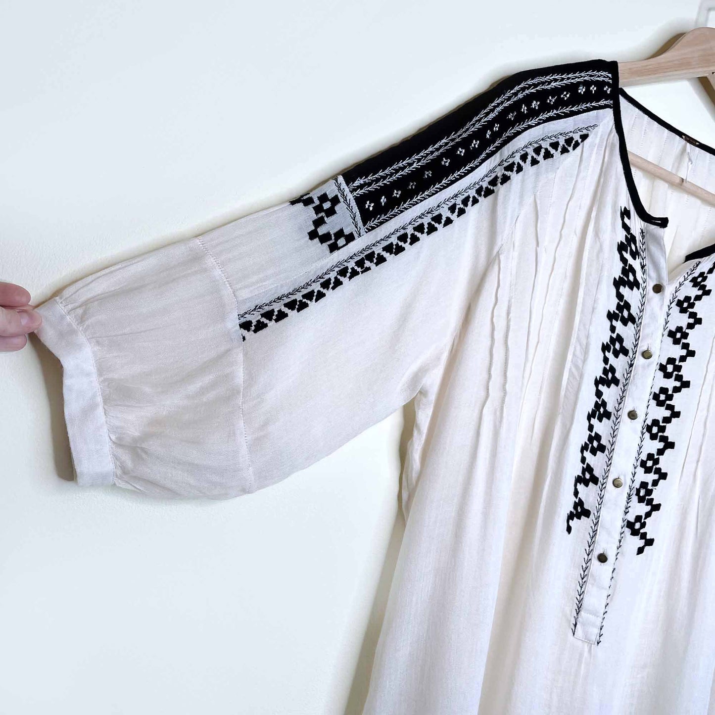 free people cream boho peasant top with black embroidery - size medium