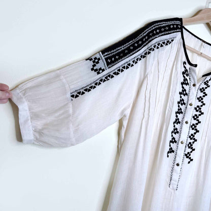 free people cream boho peasant top with black embroidery - size medium