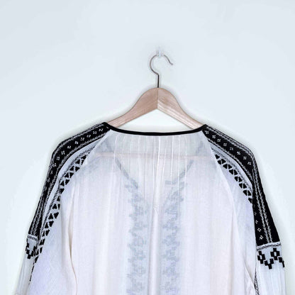 free people cream boho peasant top with black embroidery - size medium