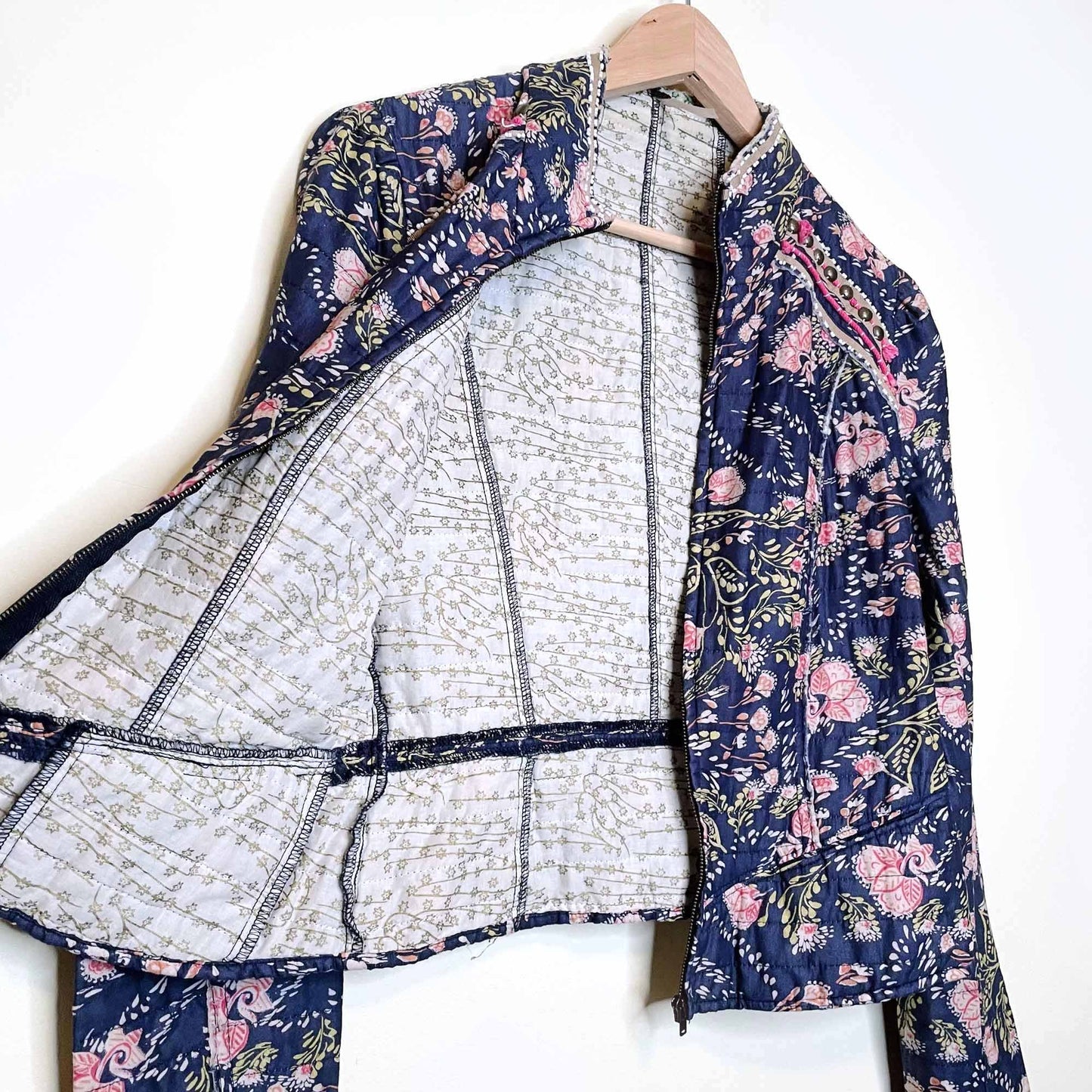 free people meadow floral quilted boho jacket - size small