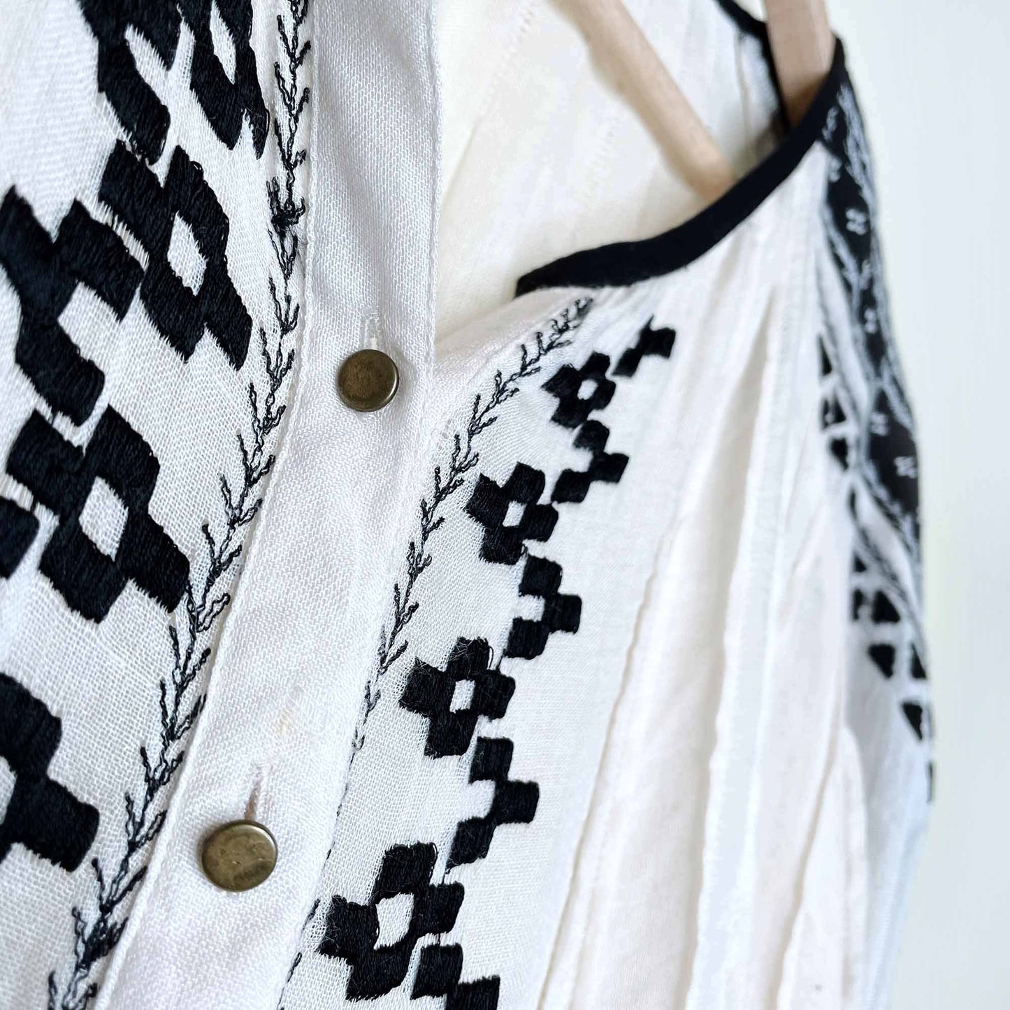 free people cream boho peasant top with black embroidery - size medium