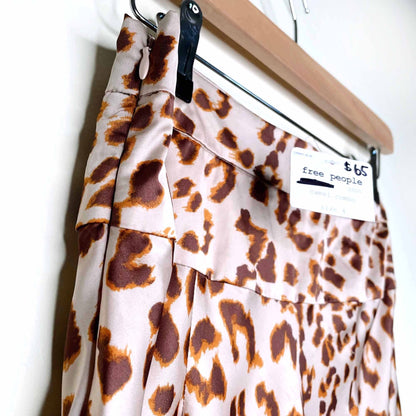 nwt free people normani camel combo leopard satin midi skirt - size 4