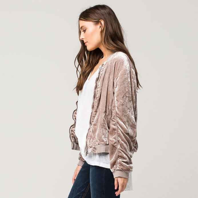 Free People ruched velvet bomber in champagne - size xs