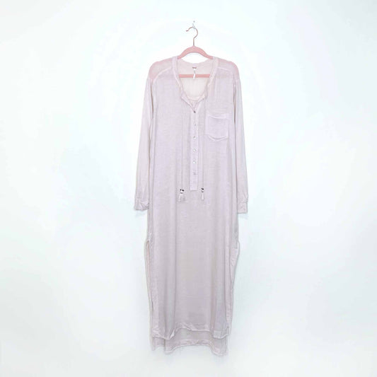 free people long sleeve boho maxi tunic shirt dress - size medium