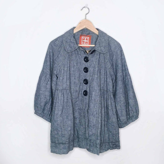 Free People chambray babydoll linen-blend jacket - size Small