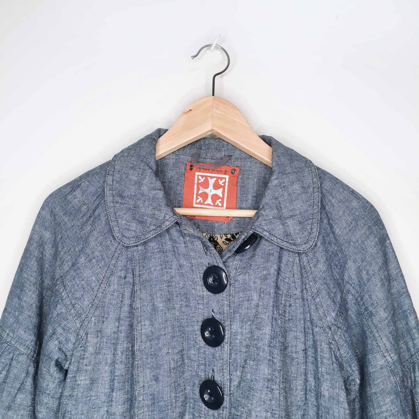 Free People chambray babydoll linen-blend jacket - size Small