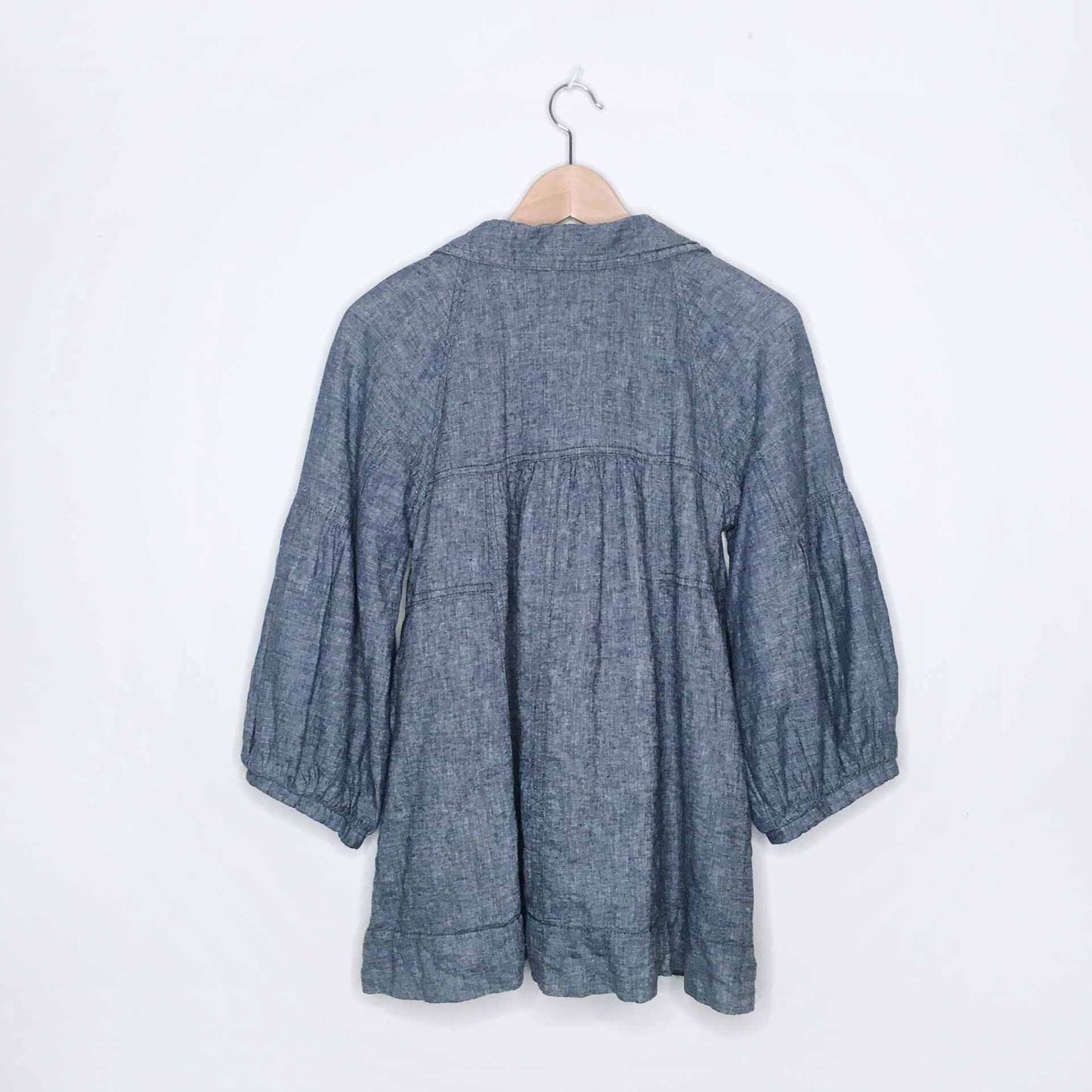 Free People chambray babydoll linen-blend jacket - size Small