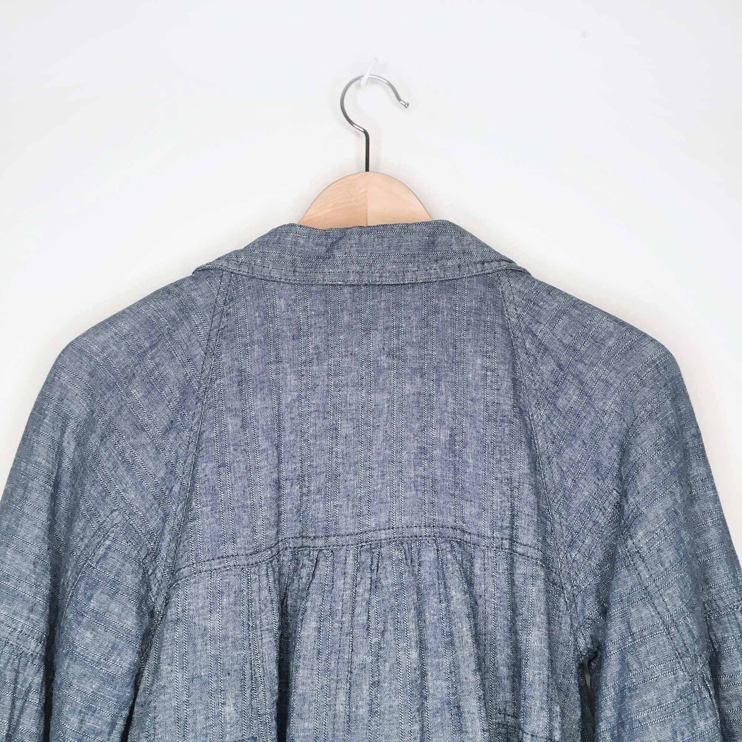 Free People chambray babydoll linen-blend jacket - size Small