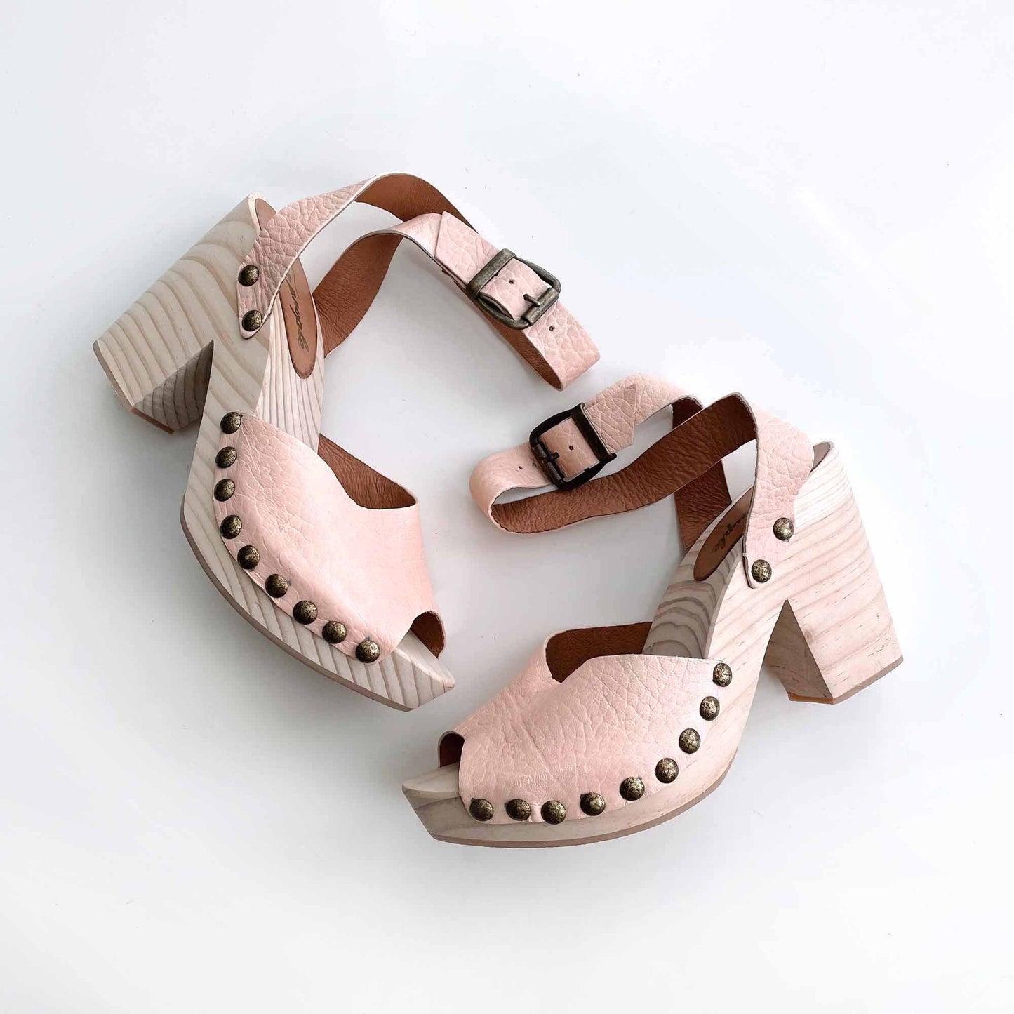 free people pasadena leather wood clog sandal - size 38