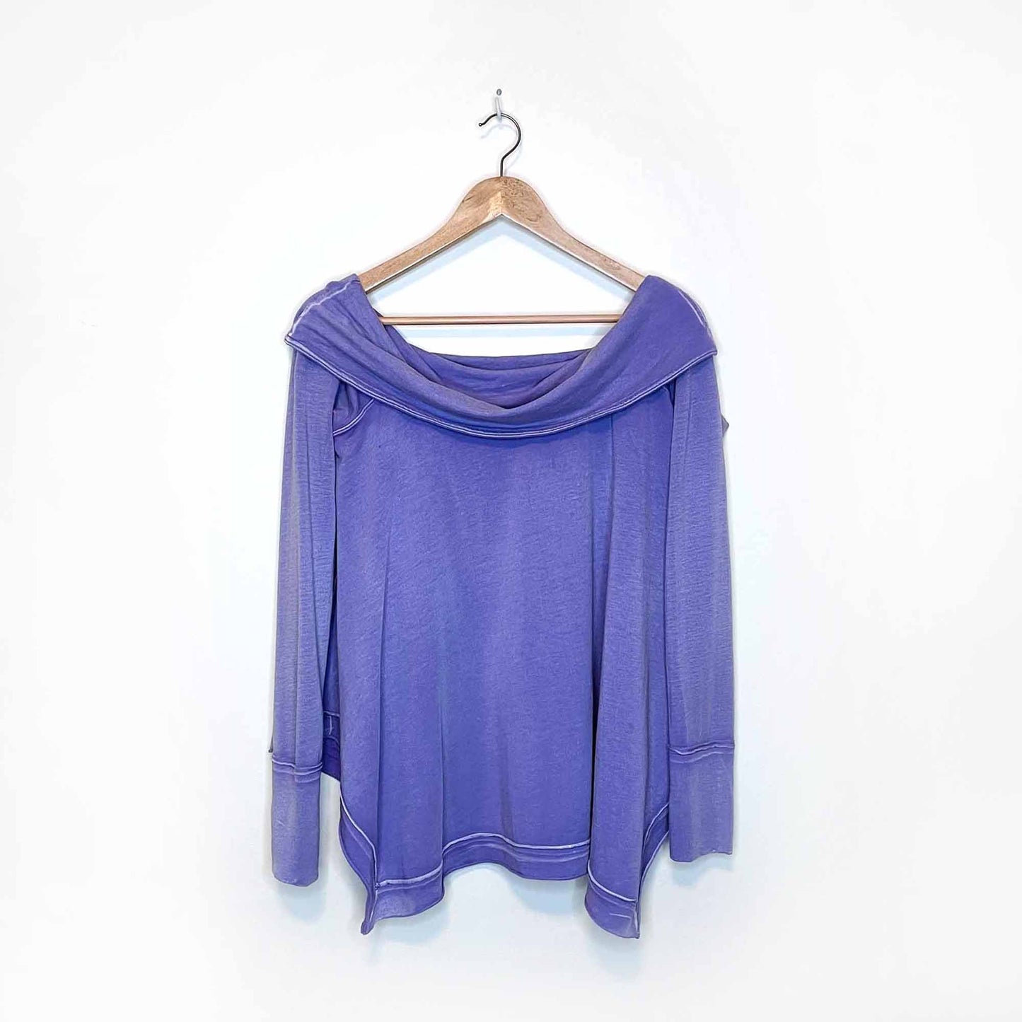 free people fold over off shoulder long sleeve top - size medium