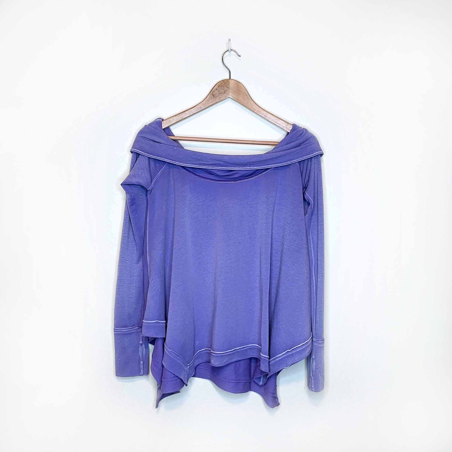 free people fold over off shoulder long sleeve top - size medium