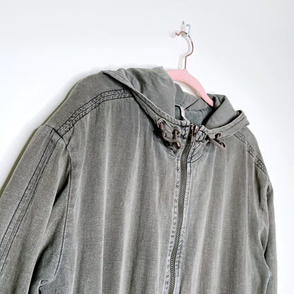 free people green linen hooded drawstring anorak field jacket - size medium