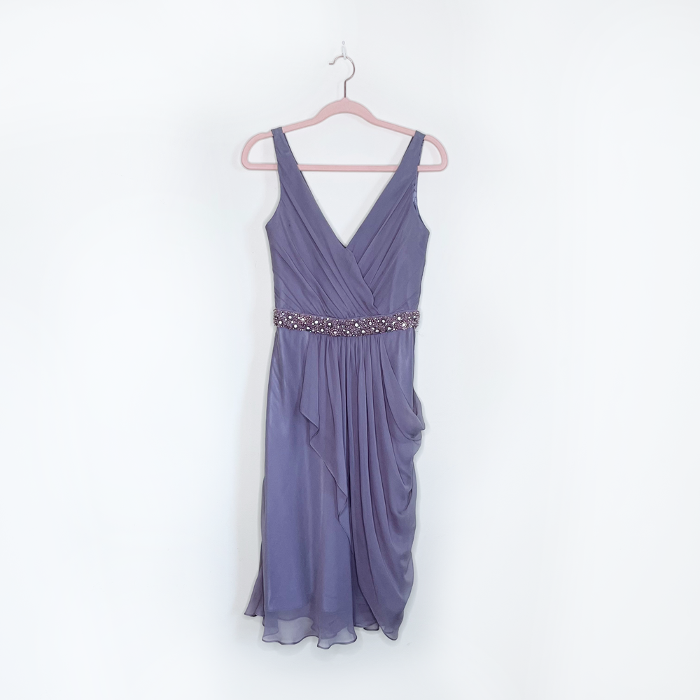nwt frascara purple silk chiffon grecian wrap gown - size 2