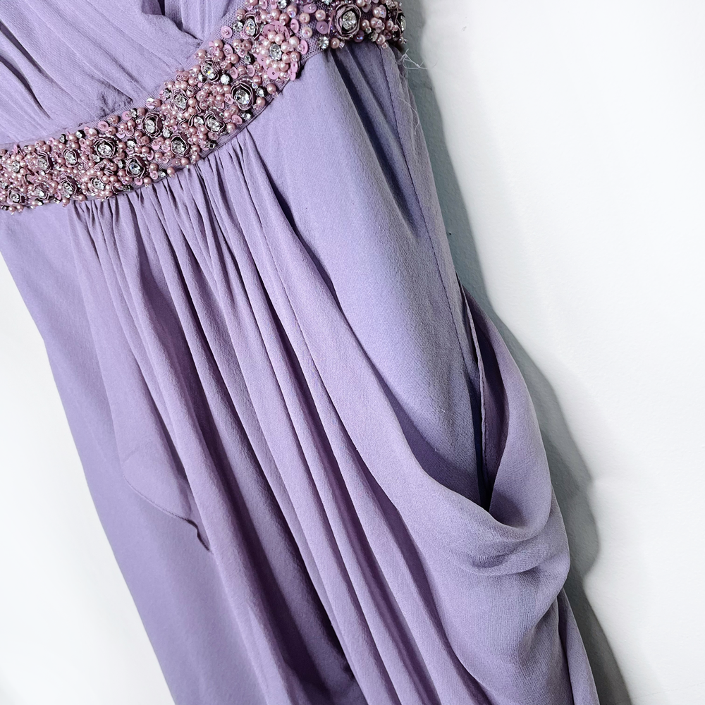 nwt frascara purple silk chiffon grecian wrap gown - size 2