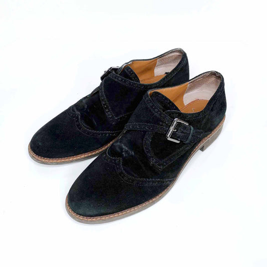 franco sarto black suede buckled loafers - size 8.5