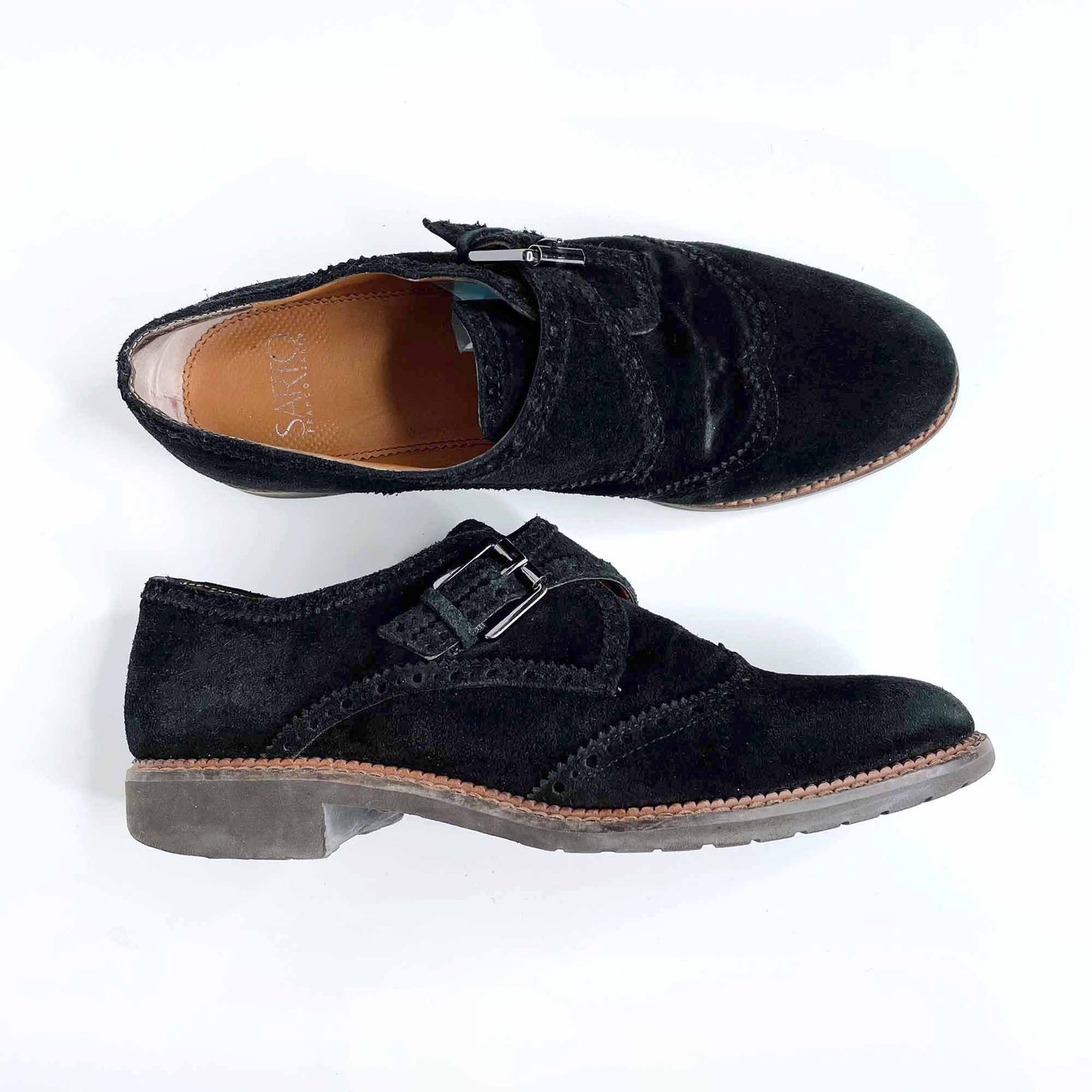 franco sarto black suede buckled loafers - size 8.5