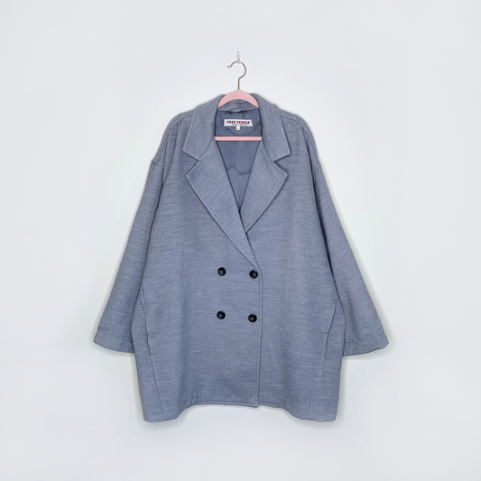 free people hannah grey double breasted pea coat - size xl