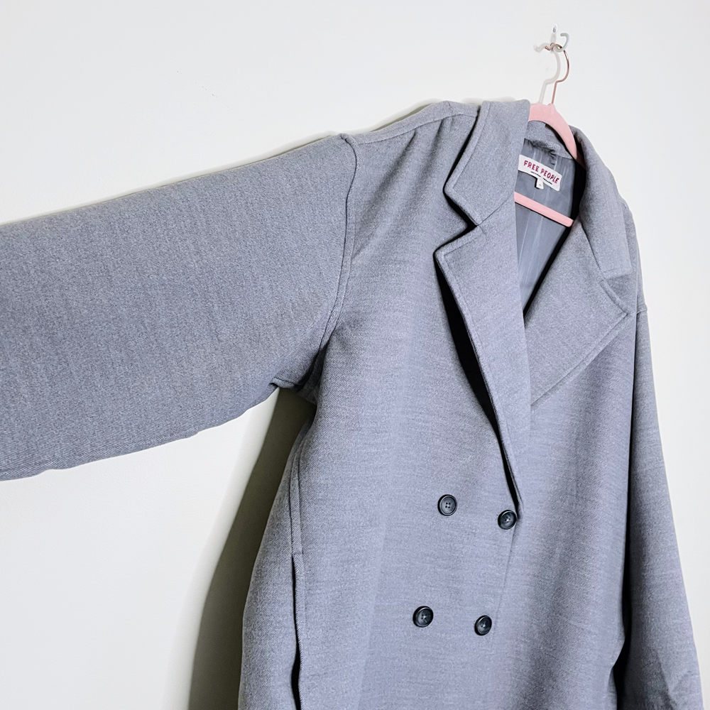 free people hannah grey double breasted pea coat - size xl