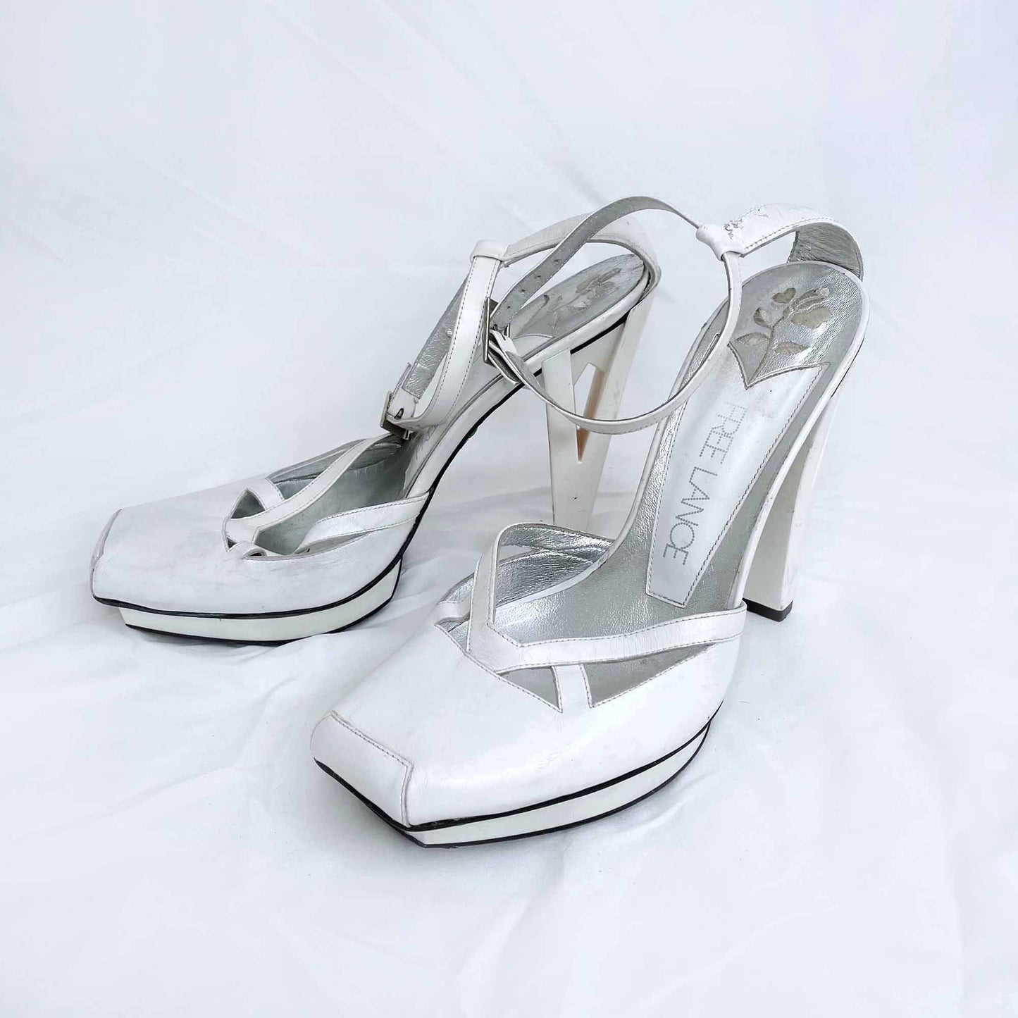 free lance white square toe ankle strap pumps - size 38.5