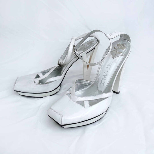 free lance white square toe ankle strap pumps - size 38.5