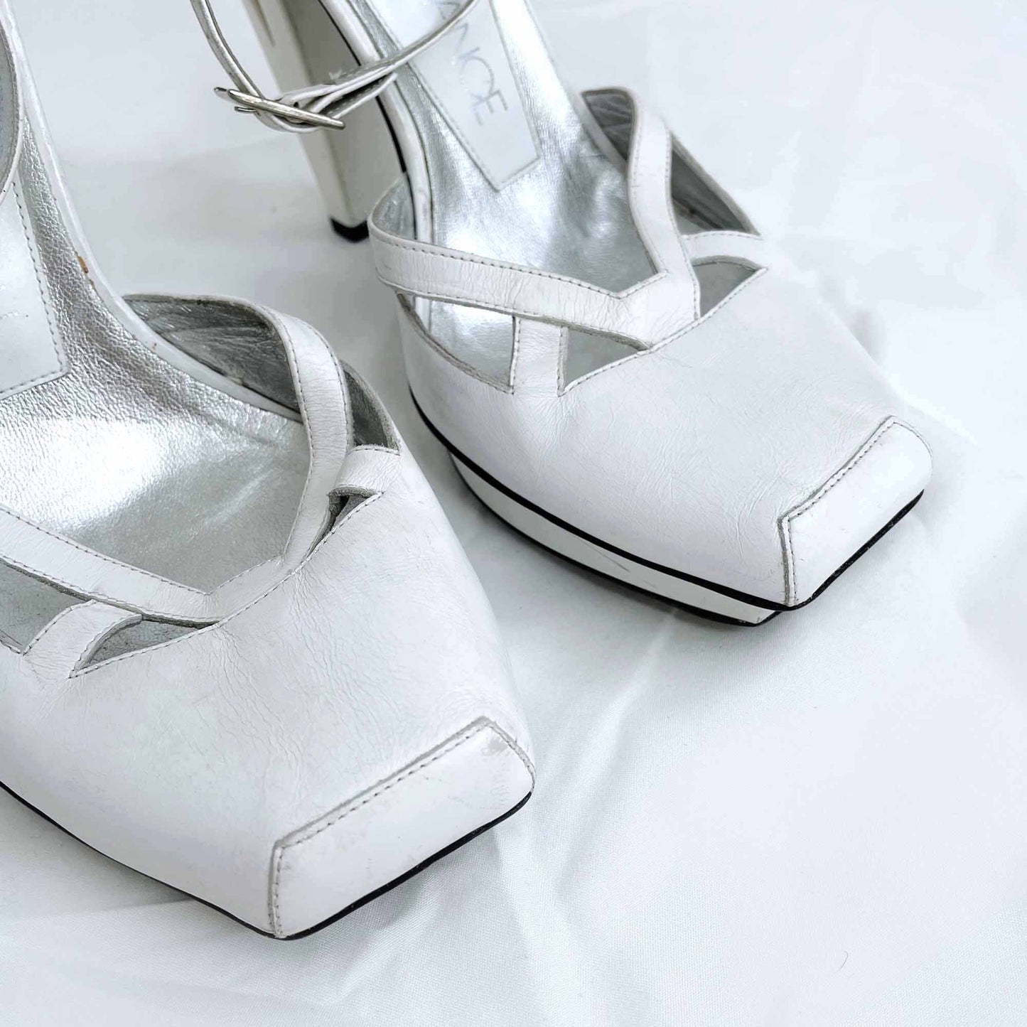 free lance white square toe ankle strap pumps - size 38.5