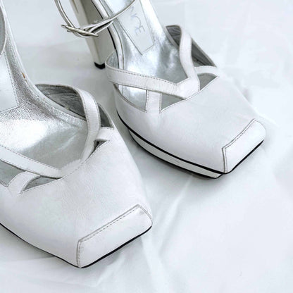 free lance white square toe ankle strap pumps - size 38.5